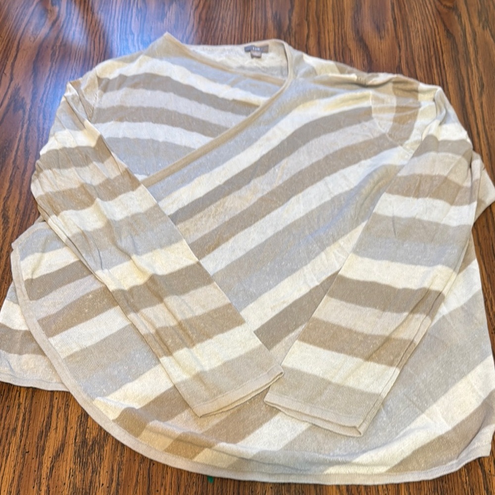 J. Jill Women’s Cream Striped Long Sleeve Open Cardigan Sweater Size Large